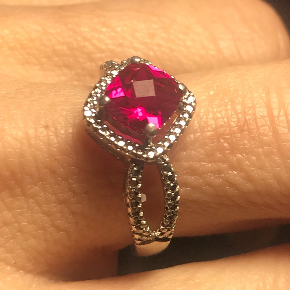 Ruby Cushion Cut Sterling Silver Ring - image 6